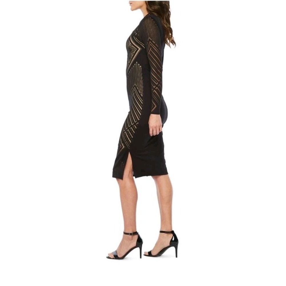 Black & Nude Aztec Vintage Gatsby Style Overlay Stretch Dress Size XS NEW NWT - Picture 3 of 3